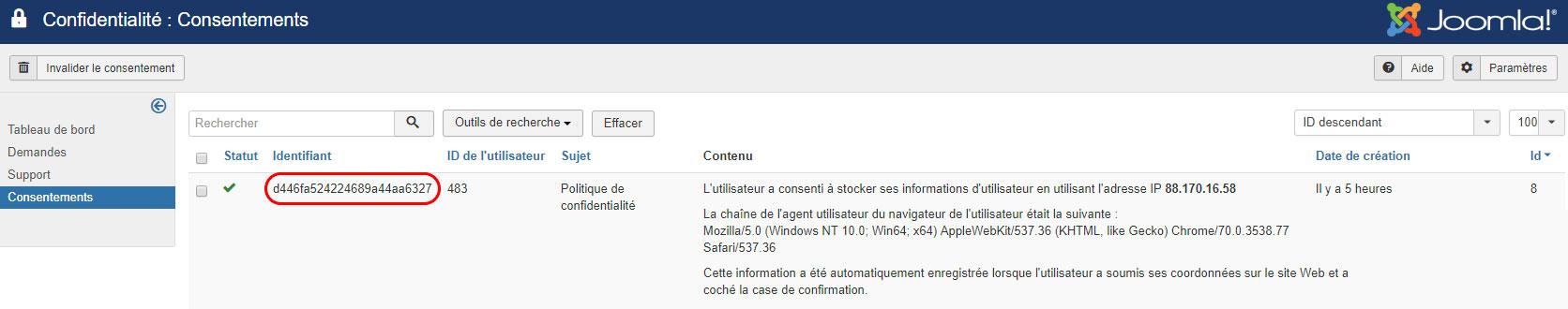 RGPD joomla39 suppression consentement anonymise